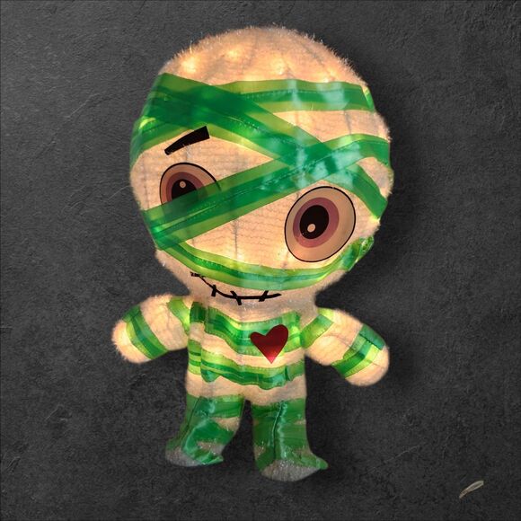 Vintage Light-Up Halloween Mummy Decoration 19” Green Wrap Heart Cute Spooky - Picture 6 of 11